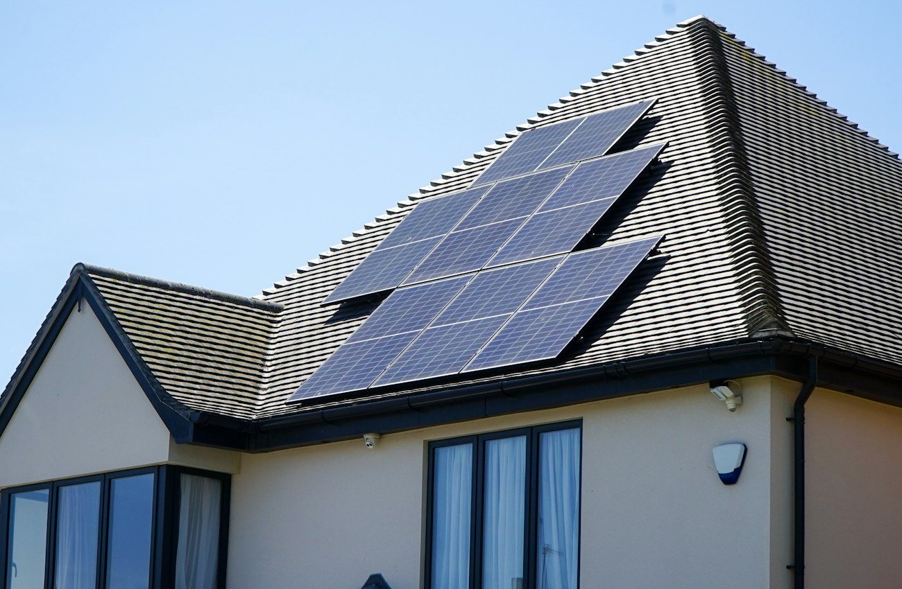 Residential roof covered with modern solar panels
